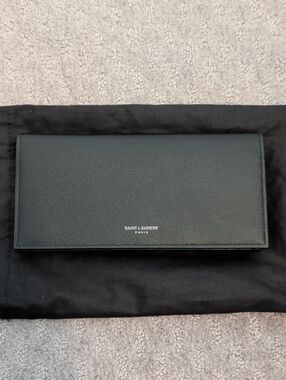 Saint Laurent Black Pebbled Leather Long Wallet